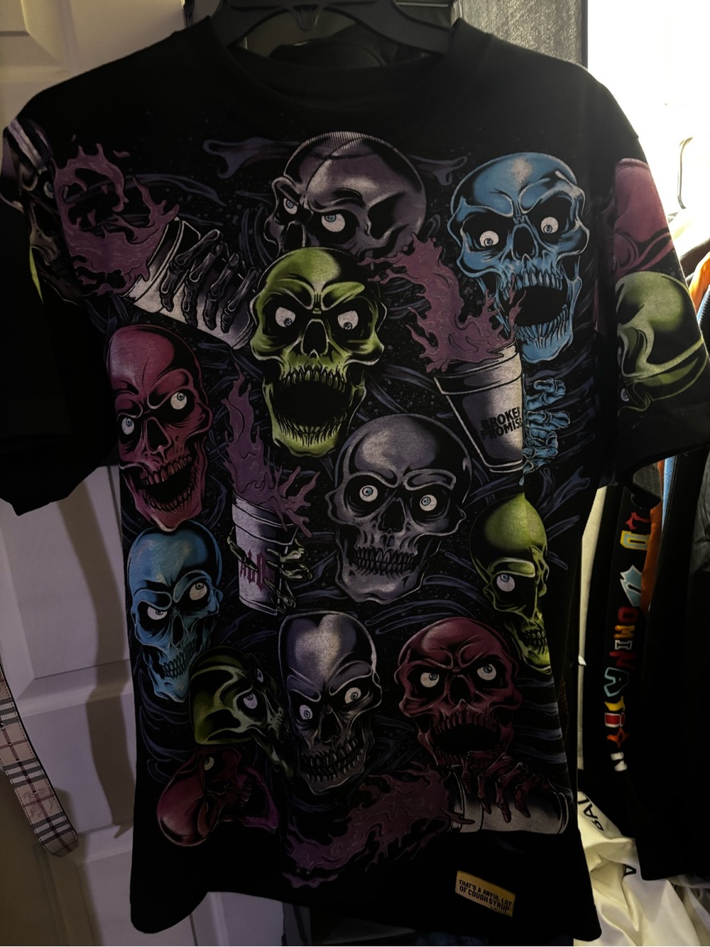 Black Graphic Skull Short Sleeve Tee - Multicolor Skulls